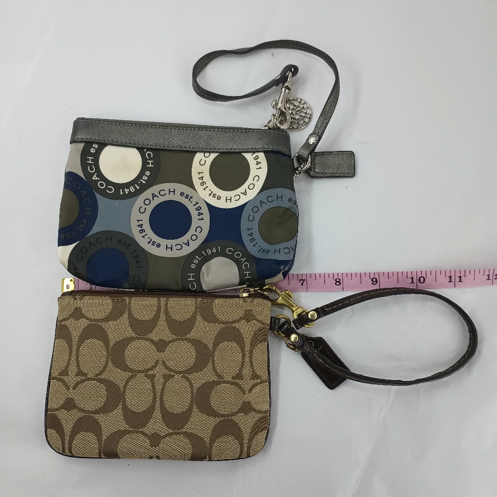 Coach Bundle Signature Wristlets Blue Poppy Mahogany Brown Stripe Leather Trim - Picture 5 of 5